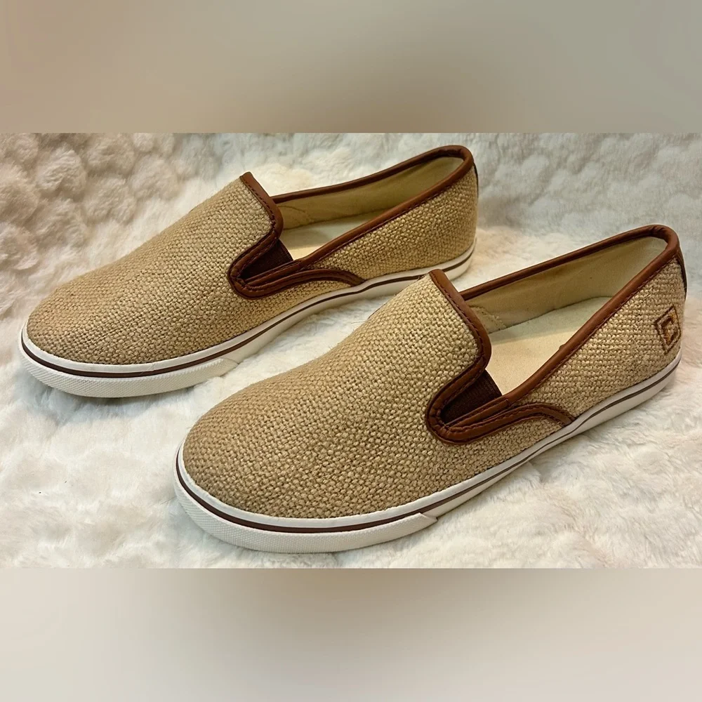 Chaps Jessica Burlap Natural Tan Slip On Loafer women’s size 6.5B - Picture 2 of 9